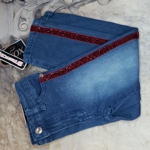 New with tags XOXO girls stretch adjustable waist pink velvet trim jeans size 4
